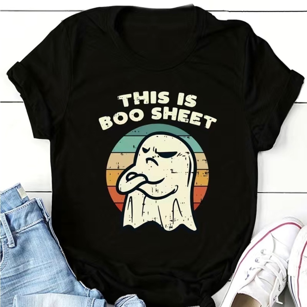 Halloween t shirt This Is Boo Sheet Sz.Lg Black Orange White
